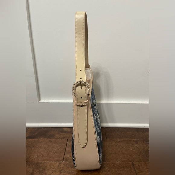 Spartina 449 Bella Hobo Oyster Factory Blue White Cream Linen Leather Hobo Bag - Picture 6 of 11